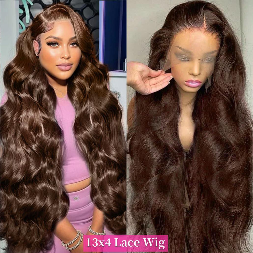 Bling Hair Body Wave Chocolate Brown 13x4 Lace Front WIgs 13x6 HD Transparent Lace Human Hair Wigs Preplucked Color #4 Frontal Wigs On Sale For Women TikTokShopBlackFriday