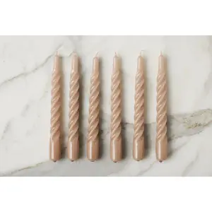 Lacquered Twisted Taper Candles, Taupe, Set of 6