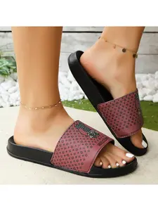 Women's Fashion Wine Red Printed Slides | Comfort Slippers, Non-Slip & Lightweight, Quick-Dry Material, Suitable for Indoor & Outdoor Use, Outdoor Sports & Casual Sandals