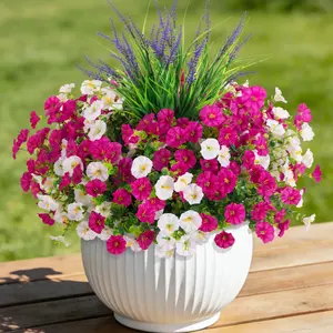 Artificial Flowers Fake Plants for Outdoors Decoration, 12 Bundles Silk Morning Glory, UV Resistant Faux Spring Flowers for Garden & Home, House Plants Decor, Plastic Faux Flowers