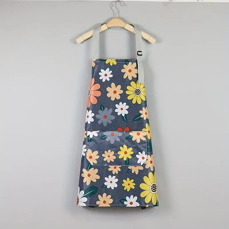 Waterproof Oil-Proof Easy Cleaning Pocketed Apron, Oil Resistant Apron, Patterned Kitchen Aprons & Gardening Apron, Hygienic Protective Gear, Small Kitchen Tool