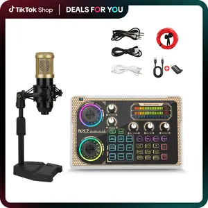 NX7 LED Karaoke Mixer - Amazing Lighting Effects, Sing-along Function, PC Microphone Set, Dual Port for Cell Phones, Podcast Mixer Device for Any Age，Outdoorfun