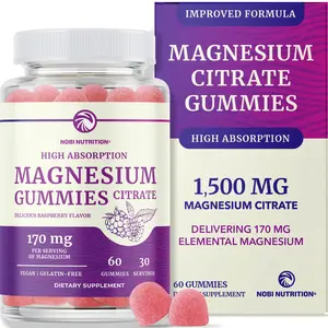 Nobi Nutrition High Absorption Magnesium Citrate Gummies 1500mg Raspberry Flavor 60 Count Vegan Gelatin-Free for Calm Relaxation & Digestion