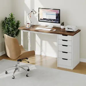 Modern 47'' Office Desk with 5 Drawers, Modern Study Table with Storage and Sturdy Metal Legs, Office Desk for Small Spaces, Apartments, Dorm Rooms