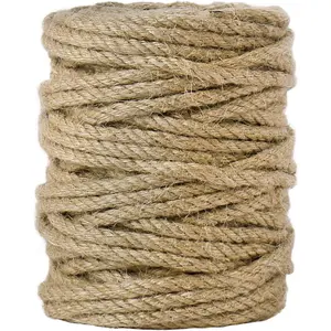 5mm Jute Rope, 100  4Ply Twisted Heavy Duty and Thick Twine Rope for Gardening, Crafting, Bundling,   ,  Decor, Christmas Decorations