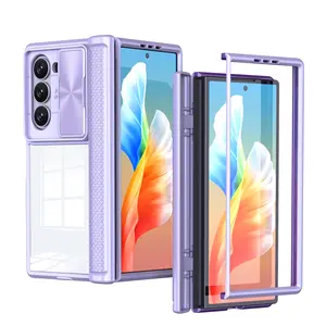 For Samsung Galaxy Z Fold 6 Case Clear with Spring Hinge Cover, Slim Thin Phone Case Shockproof Protective with Slide Camera Lens Cover for Samsung Galaxy Z Fold 5