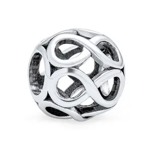 Sterling Silver Valentine Open Love Knot Infinity Heart Spacer Barrel Bead Charm for Bracelet