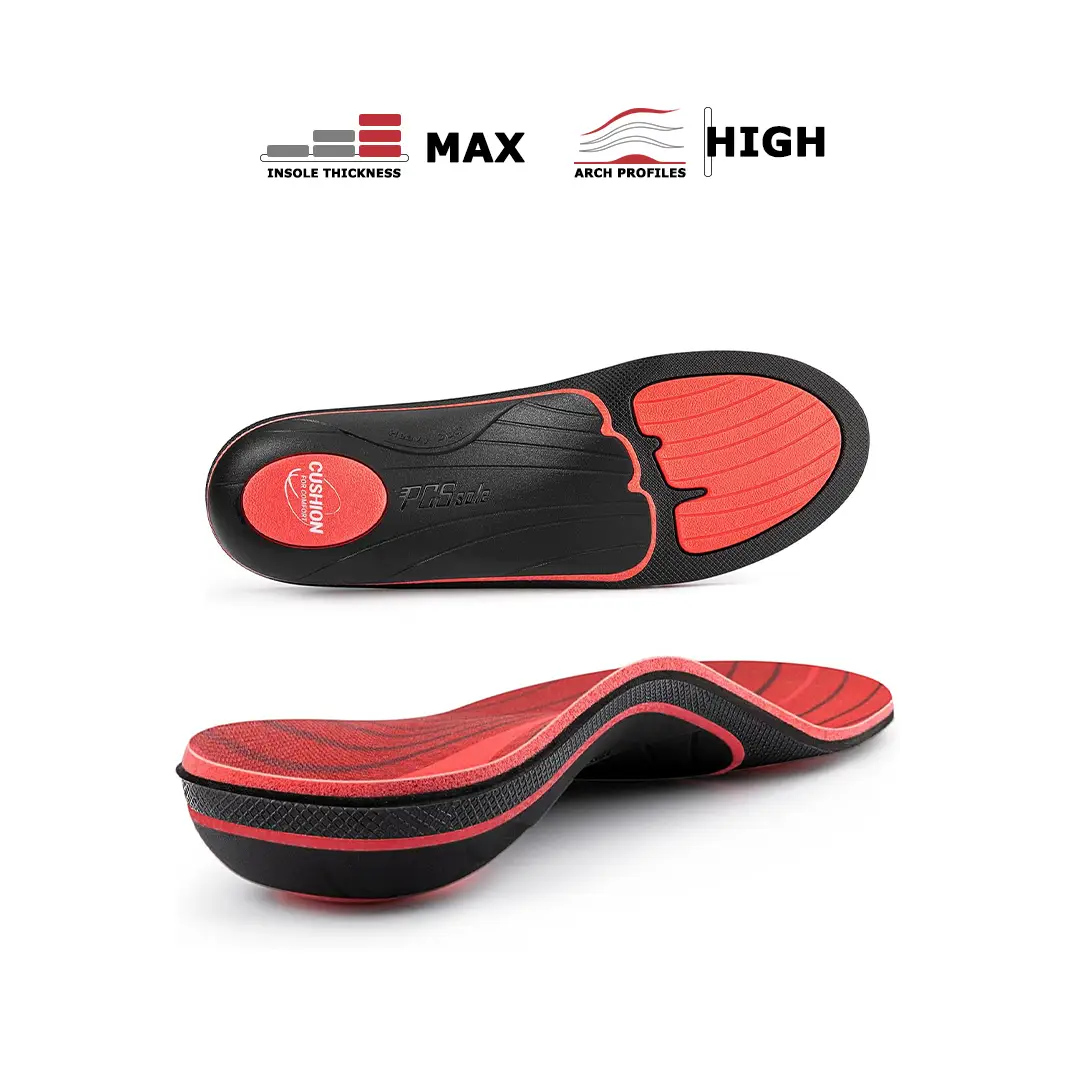 PCSsole Plantar Fasciitis Insoles Men Women- 220+lbs Heavy Duty High Arch Support Inserts with Comfort Cushion Orthotic Pain Relief Insoles for Flat F