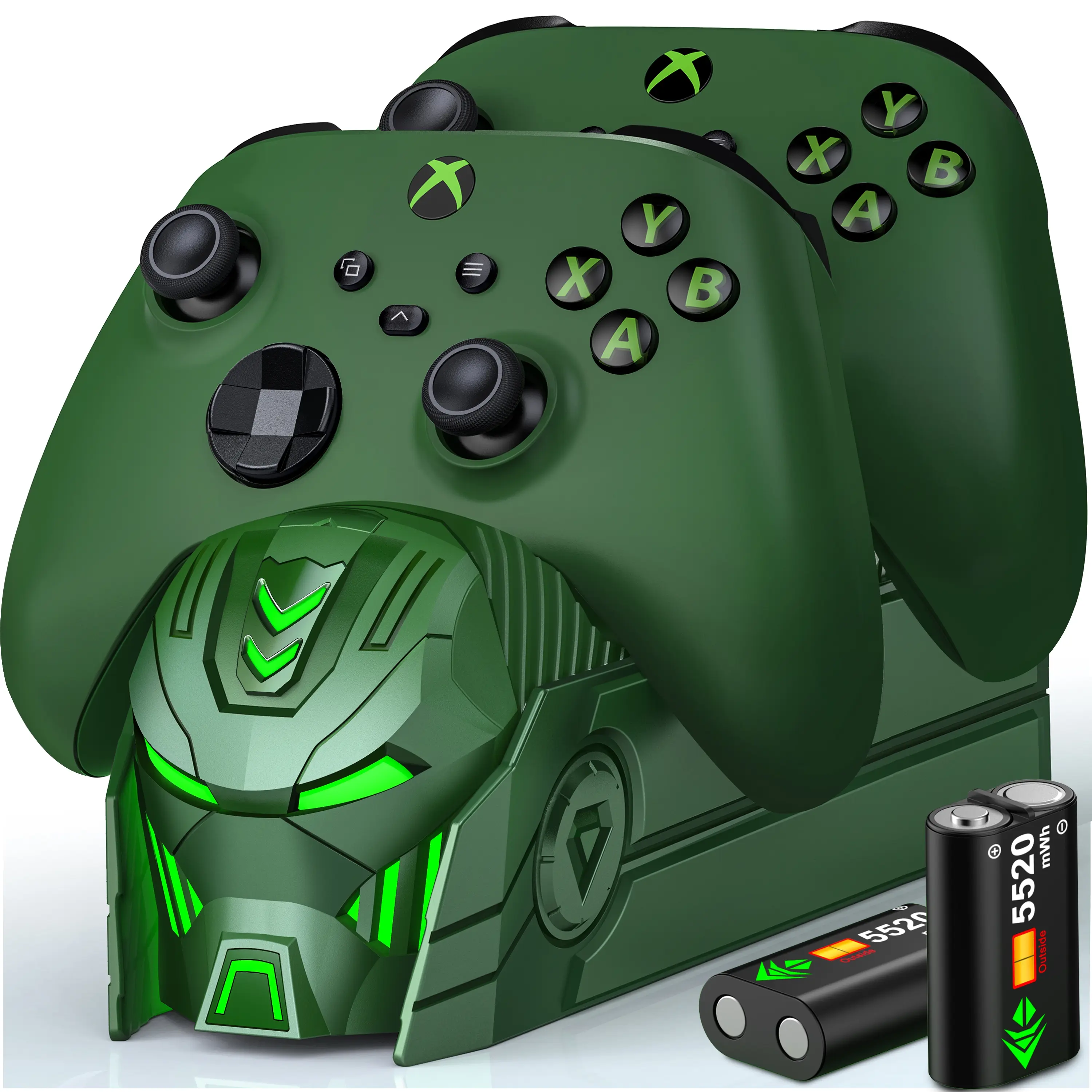 BEBONCOOL Xbox Charger Station with 2x5520mWh Rechargeable Battery Pack for Xbox One & Series X Controller, Dual Charging Dock with 4 Battery Covers (Green)