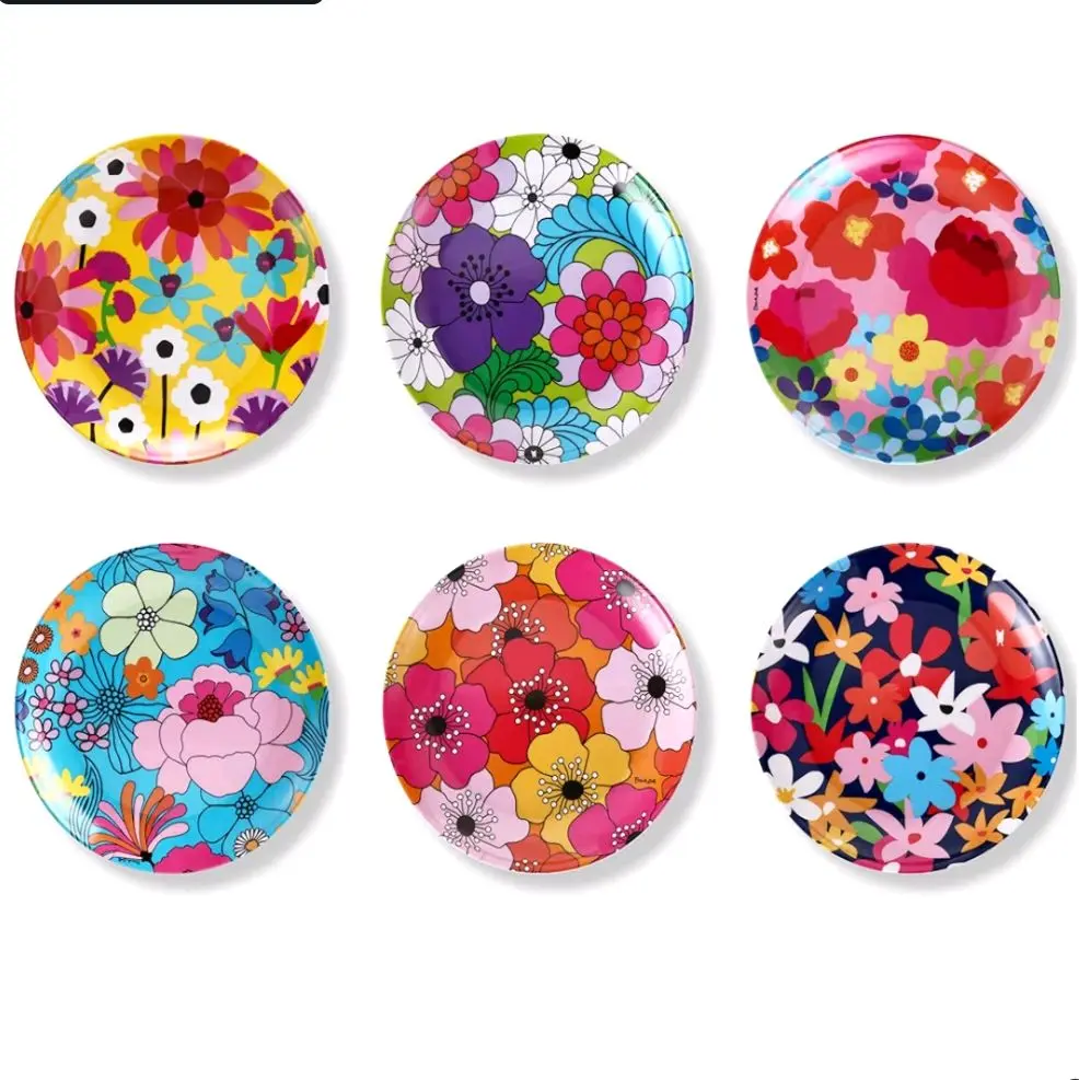 Assorted Plates-6 Piece Set -Melamine Dinnerware-Platter, Serving, Party, Platter, Dish (6" Appetizer Plate, Garden Floral) plates only