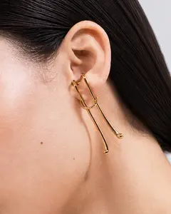 Gold Knot Ear Cuff Earrings, No Piercing Clip On Ear Cuff, Long Hanging Dangle Ear Cuff, Modern Wire Drop Earring, Statement Jewelry Gift