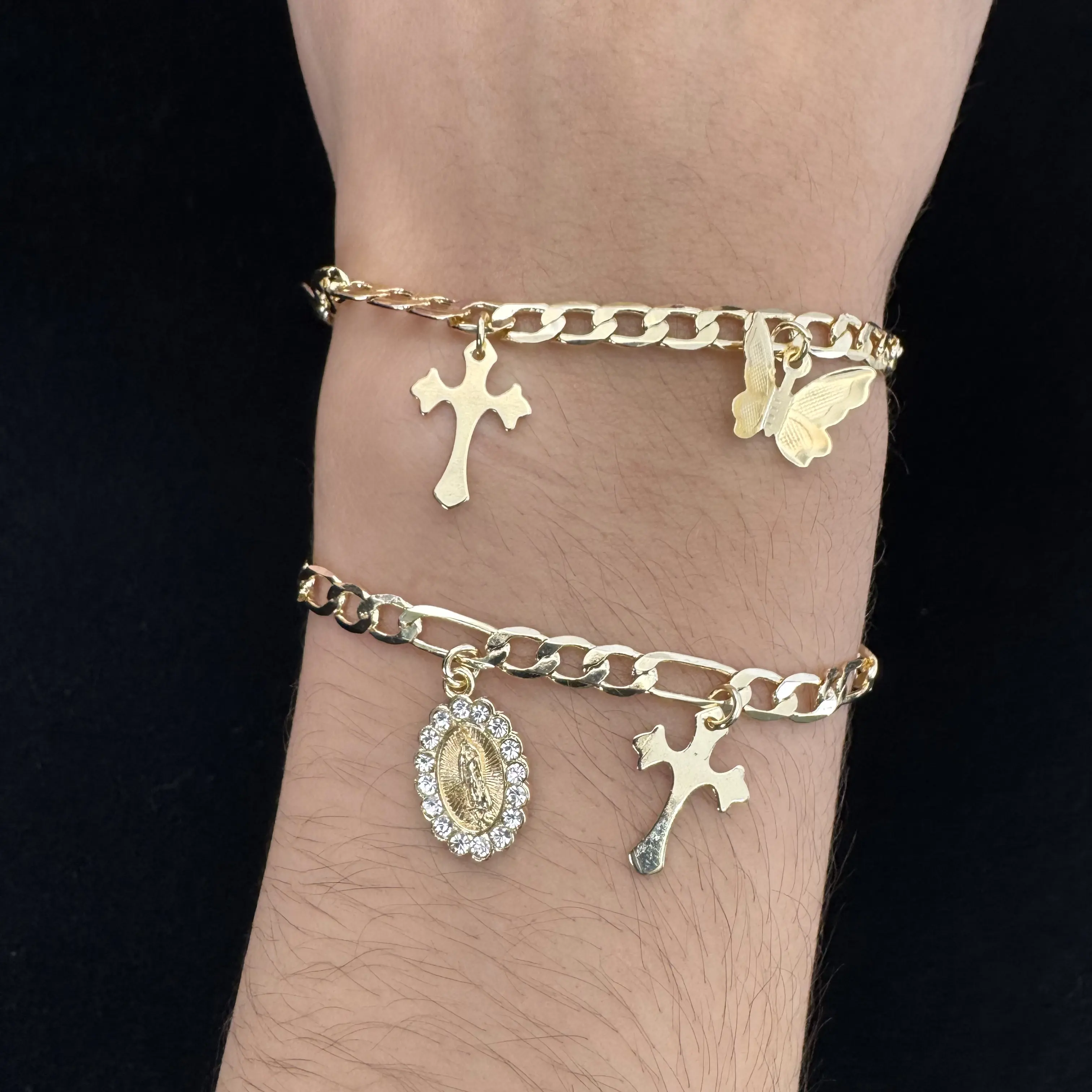 Gold Plated Elephant Butterfly Dolphin Star Shell Cross Virgin Mary Turtle Clover Heart Bracelet Anklets 2 IN 1