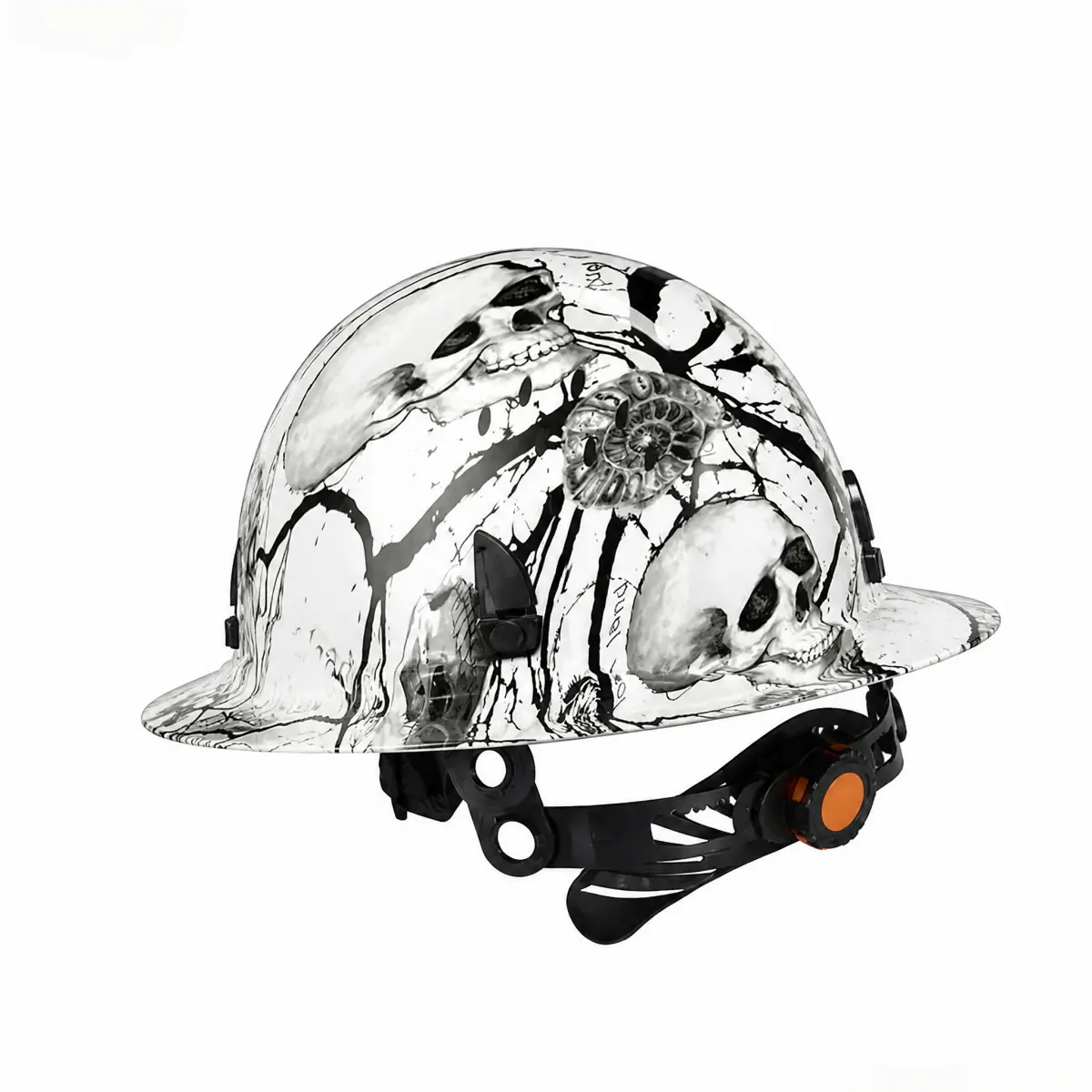 OSHA Certified Carbon Fiber Safety Helmet - Full Brim, 6-Point Ratchet Harness, Adjustable Chinstrap Buckle, Breathable Vents, Accessory-Ready, Sun Protection for Construction & Home Improvement Work (Unisex)