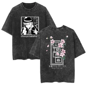 Duoxingbao  Bungo Stray Dogs anime peripherals Dazai Osamu Nakahara Chuuya casual cartoon men and women's clothing washed short sleeves