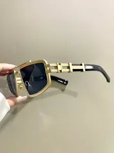 Double Beam Square Hollow Glasses, Fashionable Metal-Frame Eyewear, Novelty Frame Leg Eyeglasses for Men and Women