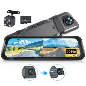 9.66'' Mirror Dash Cam Front and Rear 1080P Backup Camera IPS Touch Screen Rear View Mirror Camera Support Loop Recording, G-Sensor, 24 Hours Parking Mode with Backup Camera TF Card