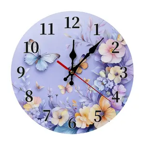 10/12 Inch Purple Floral Butterfly Wall Clock | Silent Non-Ticking Pastel Flower Design, Battery Not Included, Perfect Gift For Nature Lovers, Bedroom, Living Room