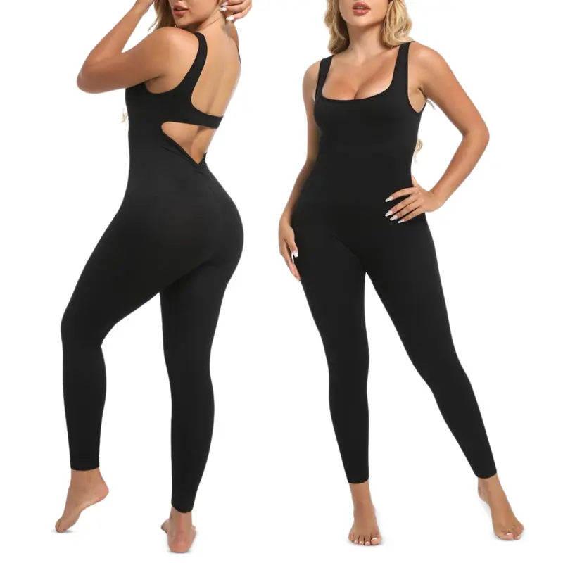 Women's Soo Slick Sleeveless Fitness Yoga Jumpsuit - Backless, Tummy Control, Flared Bodycon Fit, Nylon-Spandex, Breathable, Stretchable All-Season Bodysuit Activewear for Workouts, Brunch