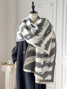 Women's Zebra Striped Scarf, Elegant Fashionable Warm Accessory for Autumn Winter, Casual Daily Wear, All Seasons