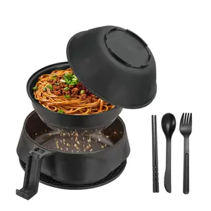 Microwave Ramen Bowl Set, Wheat Fiber Noodle Bowls Plastic Cooker with Lid Handle Fork Spoon Chopsticks for College Dorm Room Apartment