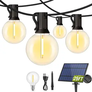 25FT Solar  String Lights Outdoor,  Solar Patio Light String with 10+1 Shatterproof LED G40 Bulbs for Backyard Garden-Black