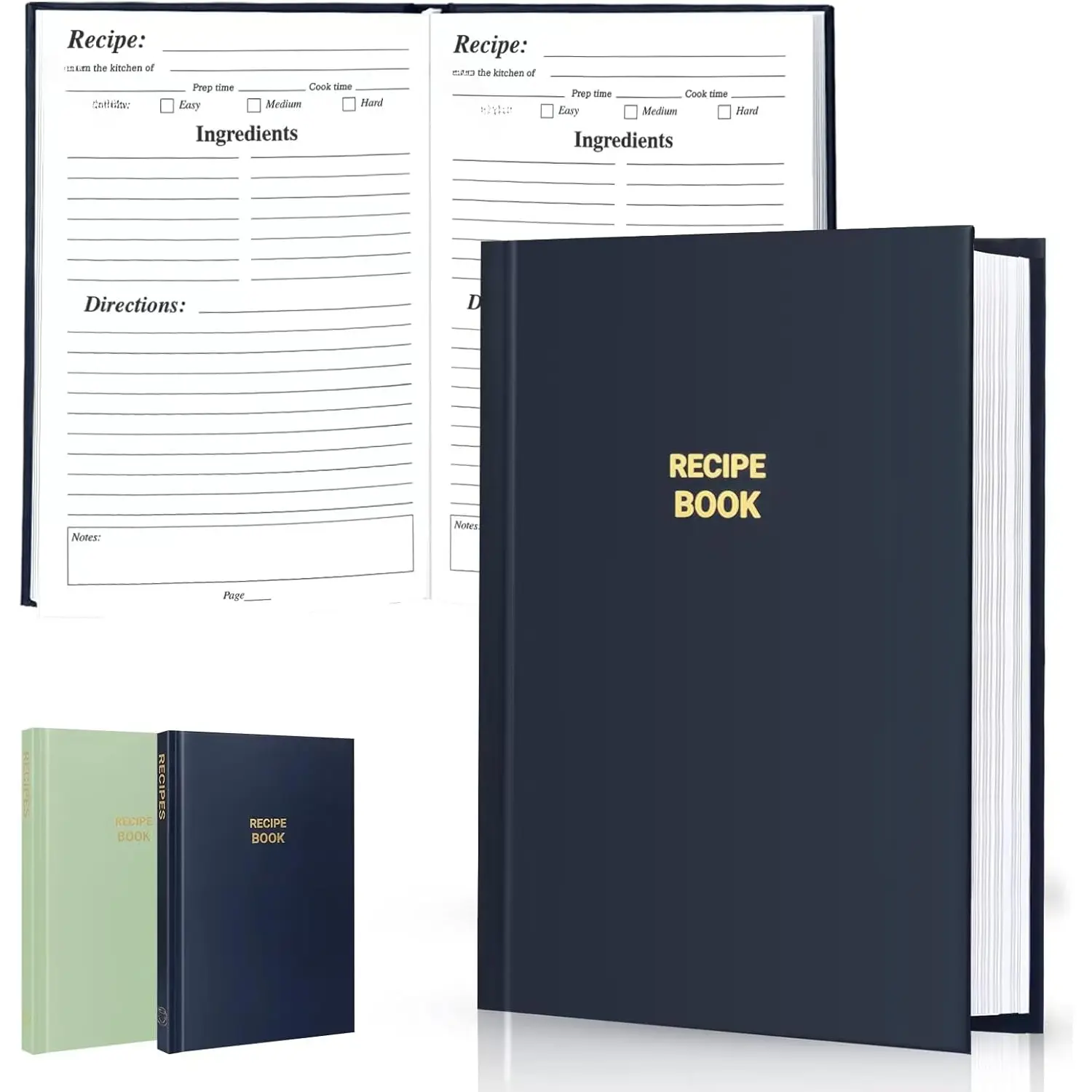Blank Recipe book - Recipe Book to Write In Your Own Recipes,Organize Your Recipes-  Cover and 186 Blank Pages Recipe Notebook (dark blue)