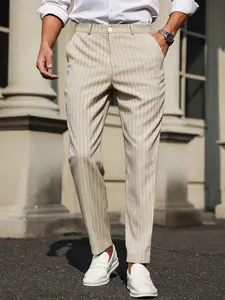 Men's Striped Suit Pants Casual Formal Slim Fit Long Trousers Work Office Suit, Stylish Business Wear, Comfortable and Elegant Design, Perfect for Office and Events