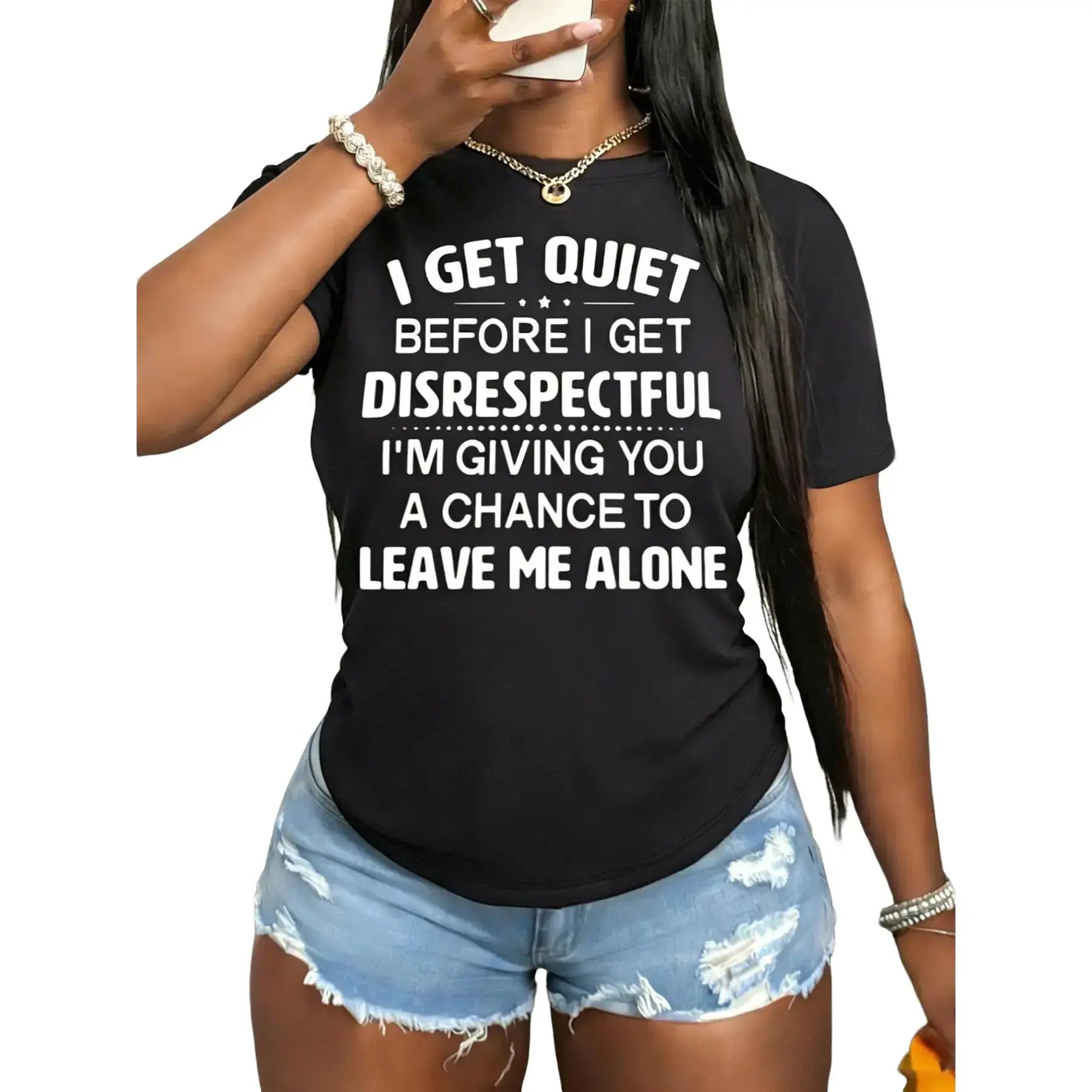 Women’s Crewneck Slogan Graphic T‑Shirt, Short Sleeve Casual Streetwear Basic Top, All‑Season Daily Wear Tee for Women