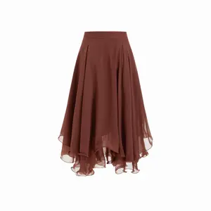 Cider Chiffon Mid Rise Layered Ruffle Midi Skirt