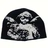 Angel Jacquard Knitting Beanie Black & White Edgeless Skull Cap Fitted Hat Beanie Winter Hat for Women & Men Gothic Beanie Fashion Beanie for Everyday & Formal Events Beanies Knitted Beanie Hat Knit Hats