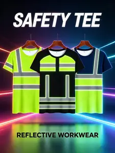 3-Piece Reflective Safety Work T-Shirts, Unisex 3D Print, Breathable Short Sleeve, High Visibility Night Construction Top