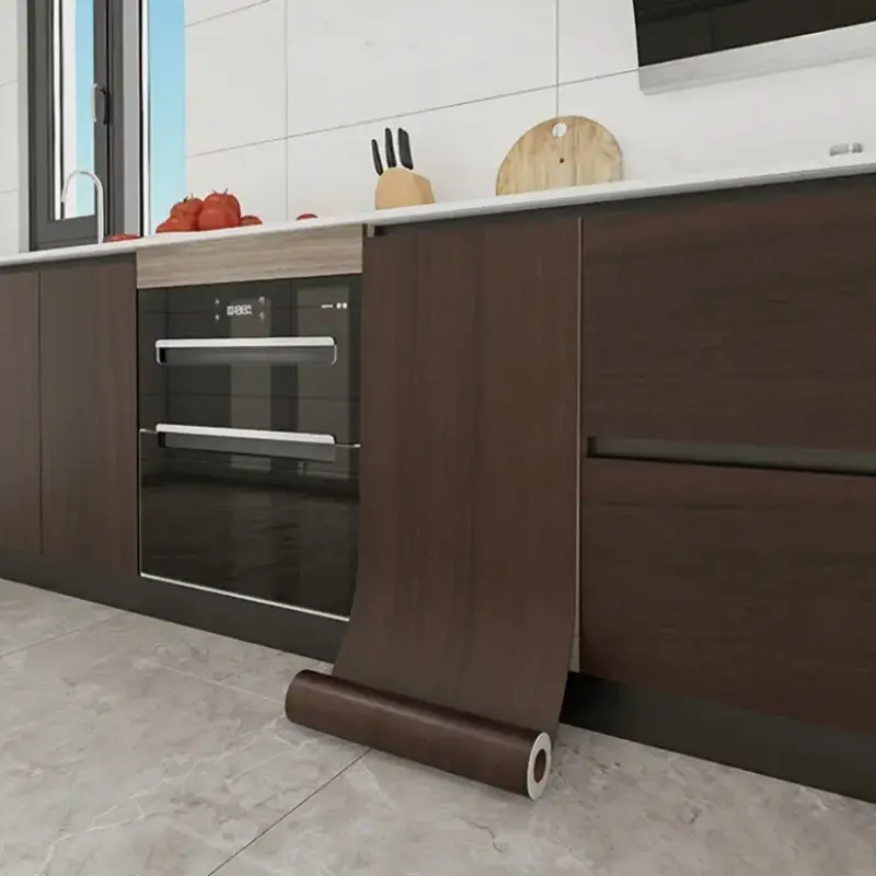 Walnut Wood Grain Vinyl Wrap Roll, Self-Adhesive Plastic Film, Waterproof Scratch Resistant, Ideal for Furniture & Cabinets Decoration, Waterproof Wallpaper, Decorative Wallpaper