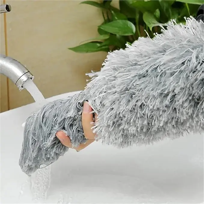 Extendable Bendable Microfiber Duster with Long Stainless Steel Pole, Flexible Head Washable Feather Duster for High Ceiling, Gutter, Corner, Home Car Cleaning Tool