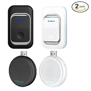 【2 Packs】Safety Wireless Doorbell, Dingdong  Waterproof Doorbell, Easy Installation, 4 Volume Levels Adjustable, Wireless Doorbell Includes 32 Melodies, USB Interface with LED Flashlight, Electric Plug Doorbell, 1000 Feet Sensing Distance