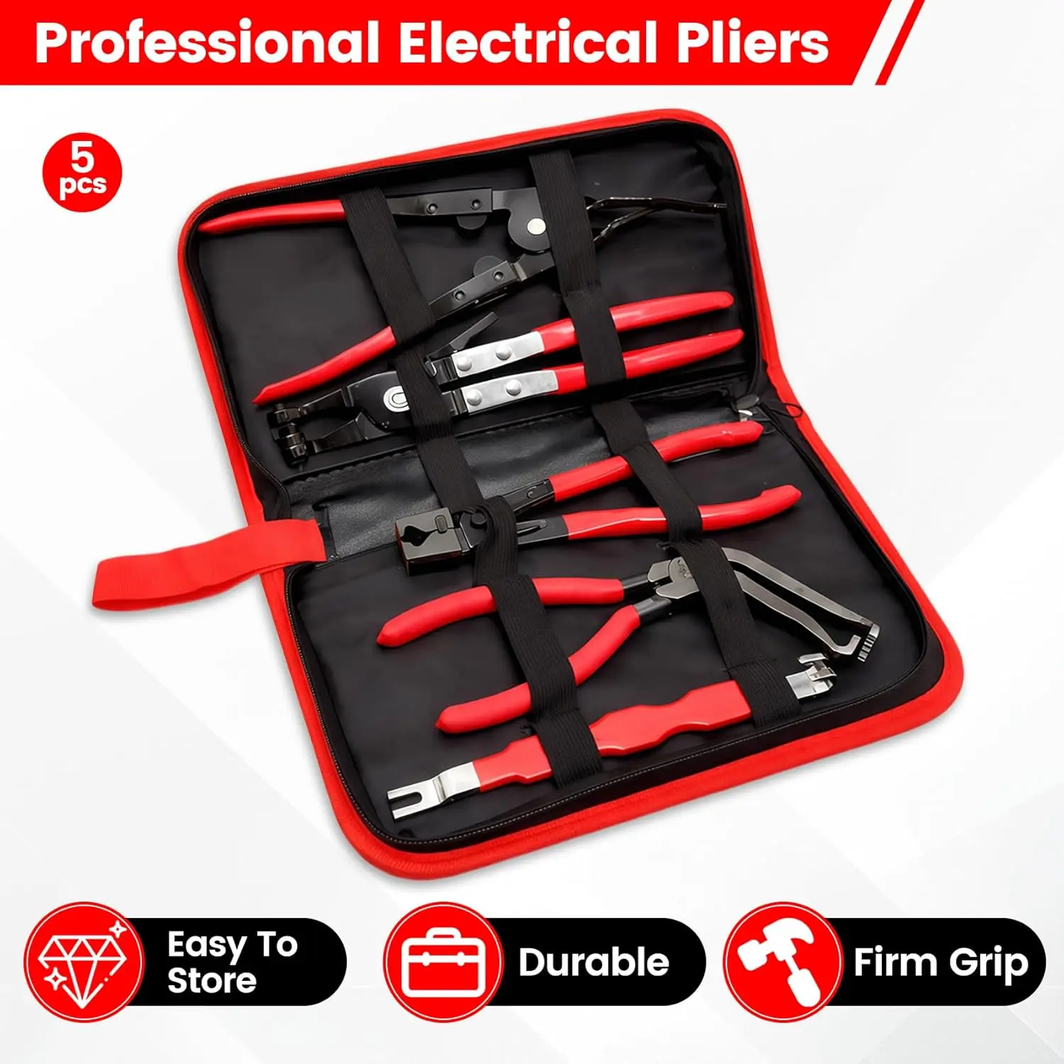 New 5-Piece Automotive Repair Tool Set: High carbon steel connector splitter tool, fuel line, wiring harness, and sensor removal tool, hose clamp and trim clip pliers.