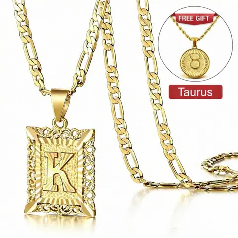 KissYan Unisex 14K Gold-Plated Initial Charm Alphabet Necklace - Square Capital Personalized Pendant, Lightweight Gold Tone Cuban Chain, Anniversary & Any Occasion Jewelry (A-Z Initials)