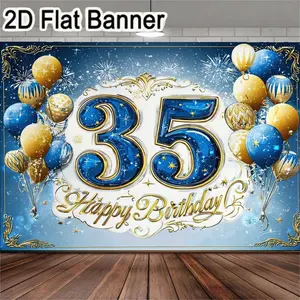 1pc, easter backdrop, easter bannerElegant 35th birthday celebration banner featuring ornate blue and gold design, perfect for milestone birthday party decorations, event photography, indoor/outdoor settings, and festive home decor. Comes in multi
