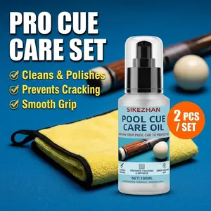 Billiards Pool Stick Care Set: 100ml Professional Cue Shaft Oil Conditioner & Cleaning Towel. Cleans Polishes Prevents Wood Cracking Dryness. Anti Sweat Grip Snooker Cue Maintenance Kit. High Quality Billiard Accessories Perfect Smooth Stroke.