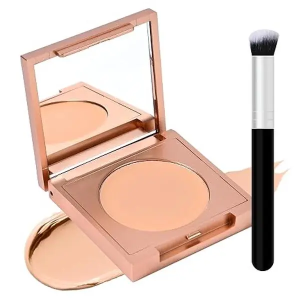 Under Eye Brightener with Brush, Colored Clay CC Undereye Corrector for Dark Circles for Women