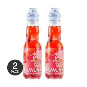 2 Pack MIZUHO Japanese Ramune Soda - Peach Flavor, 200ml Bottles