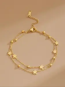 Women's Fashion Star Design Anklet, Stainless Steel Layered Beach Foot Jewelry, Elegant Accessories for Women, Dainty Layered Anklet