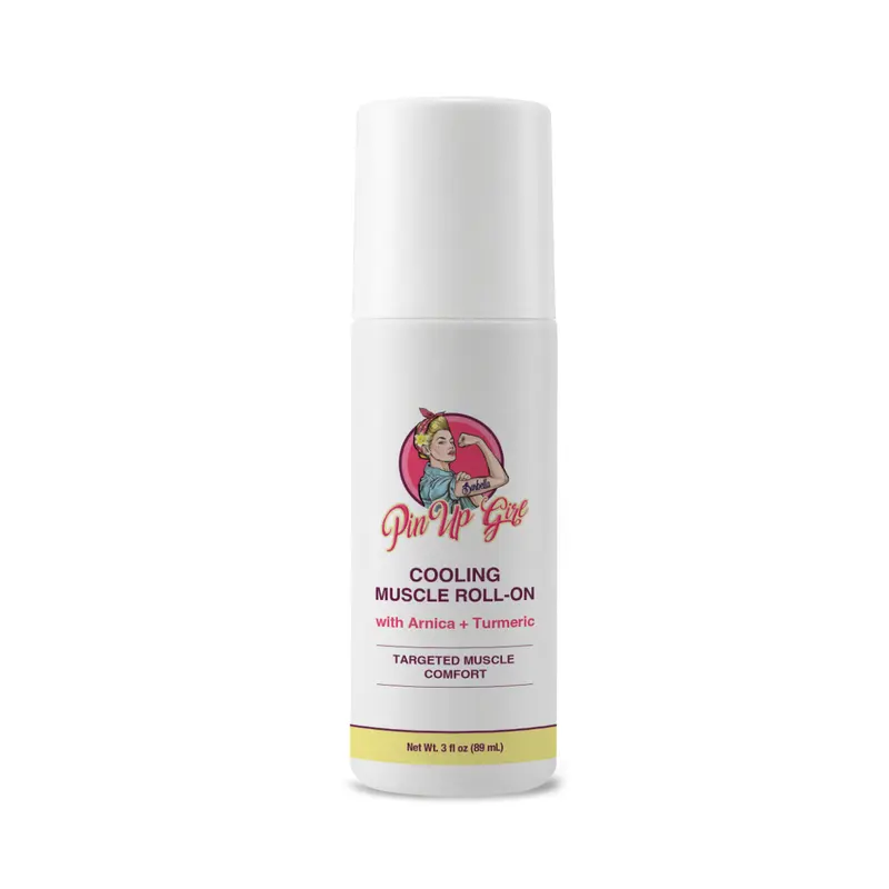 Pin Up Girl Cooling Muscle Roll-On with Arnica & Turmeric – Targeted Comfort Roll On for Muscles & Joints – Cooling Menthol Relief, Post Workout Recovery, Portable, No Mess – 3 fl oz