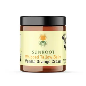 Sunroot Naturals Whipped Tallow Balm Orange Vanilla Cream 2.85 oz Skin Barrier Moisturizer Handmade with Natural Ingredients Beef Tallow Balm for Dry Skin Intensive Soothing Care Non Greasy Body Balm