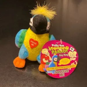 Polly the Insulting Parrot Key Ring - Press Me Squeeze Me Fun Interactive Toy for Kids