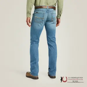 ARIAT Mens Hartwell M7 Slim Fit Straight Leg Jeans 10039614 Light Blue Classic Comfortable Denim Pocket Trouser