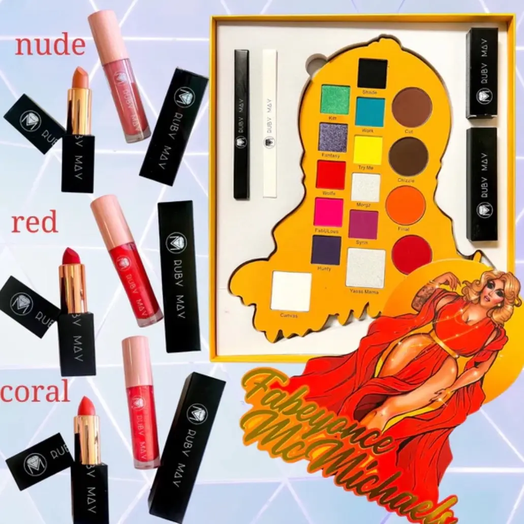 Ruby May Fabeyonce PR Collaboration Makeup Kit - Beauty & Personal Care Cosmetic Set for Bold Looks, Multi-Color Pressed Pigment, Lipstick, Lipgloss, 2 Lengthening Lash Adhesive Liners for Face & Lips, 2 Lash Adhesive Liners, Multi-Pack, Pressed Pigments,
