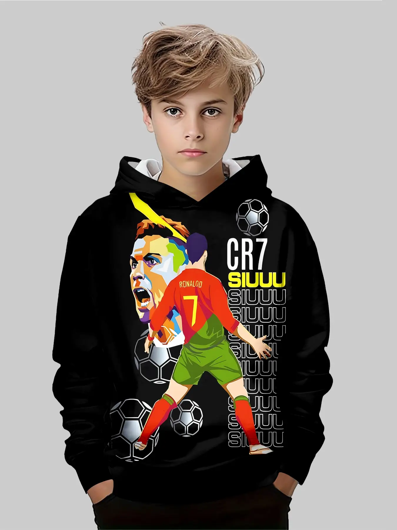 Boys' Fashion Football Player Hoodie, 3D Print Long Sleeve Pullover, Casual Fitted Sweatshirt for Spring & Fall Sports, Graphic Team Hoodie