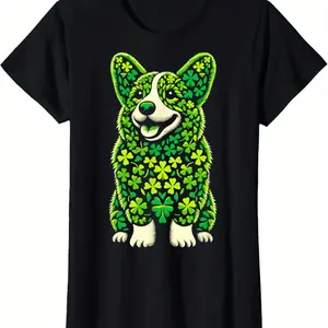 Corgi Dog Shamrocks Mens Womens St Patricks Day Corgi Dog T-Shirt Black CLL T-shirts-5898