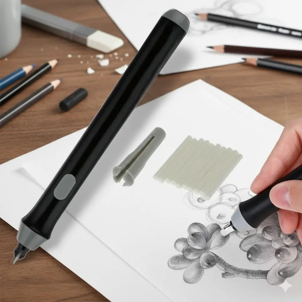 Electric Eraser Pen Set, Reusable Eraser Tips for Precision Detail Erasing & Highlighting. Portable Drawing Correction Tool, Anti-Smudge Art Supplies for Sketching, Student Artists, Creative Gifts.