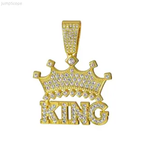 Men Iced Out Crown King Pendant Necklace, 13mm Sparkly Crystal Cuban Chain, Hip Hop Bling Fashion Charm Jewelry